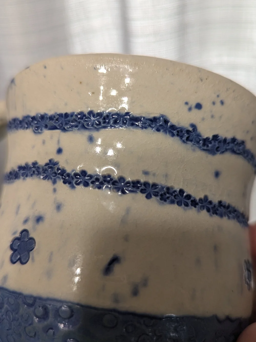 Artisan Studio Pottery Mug Blue Speckled Stoneware Coffee Cup Handmade Rustic